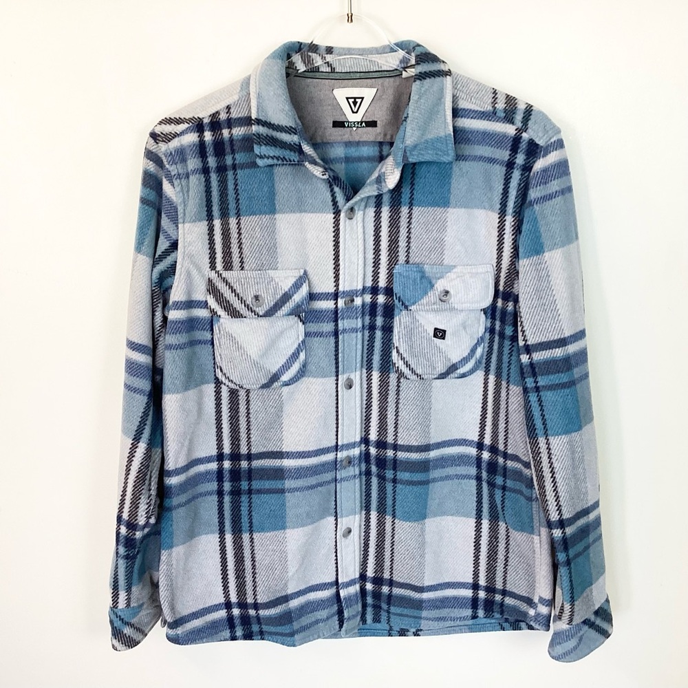 Vissla Eco-Zy Polar Button Down Plaid Flannel Shacket - Blue - M